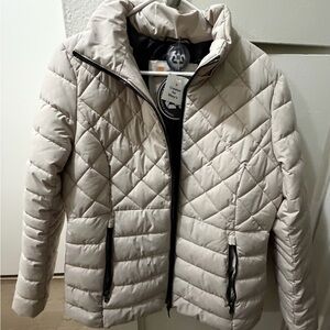 Macy's Cream Quilted Puffer Jacket